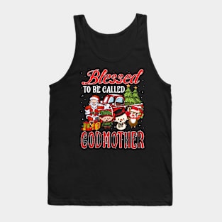 Blessed To Be Called Godmother Christmas Buffalo Plaid Truck Tank Top